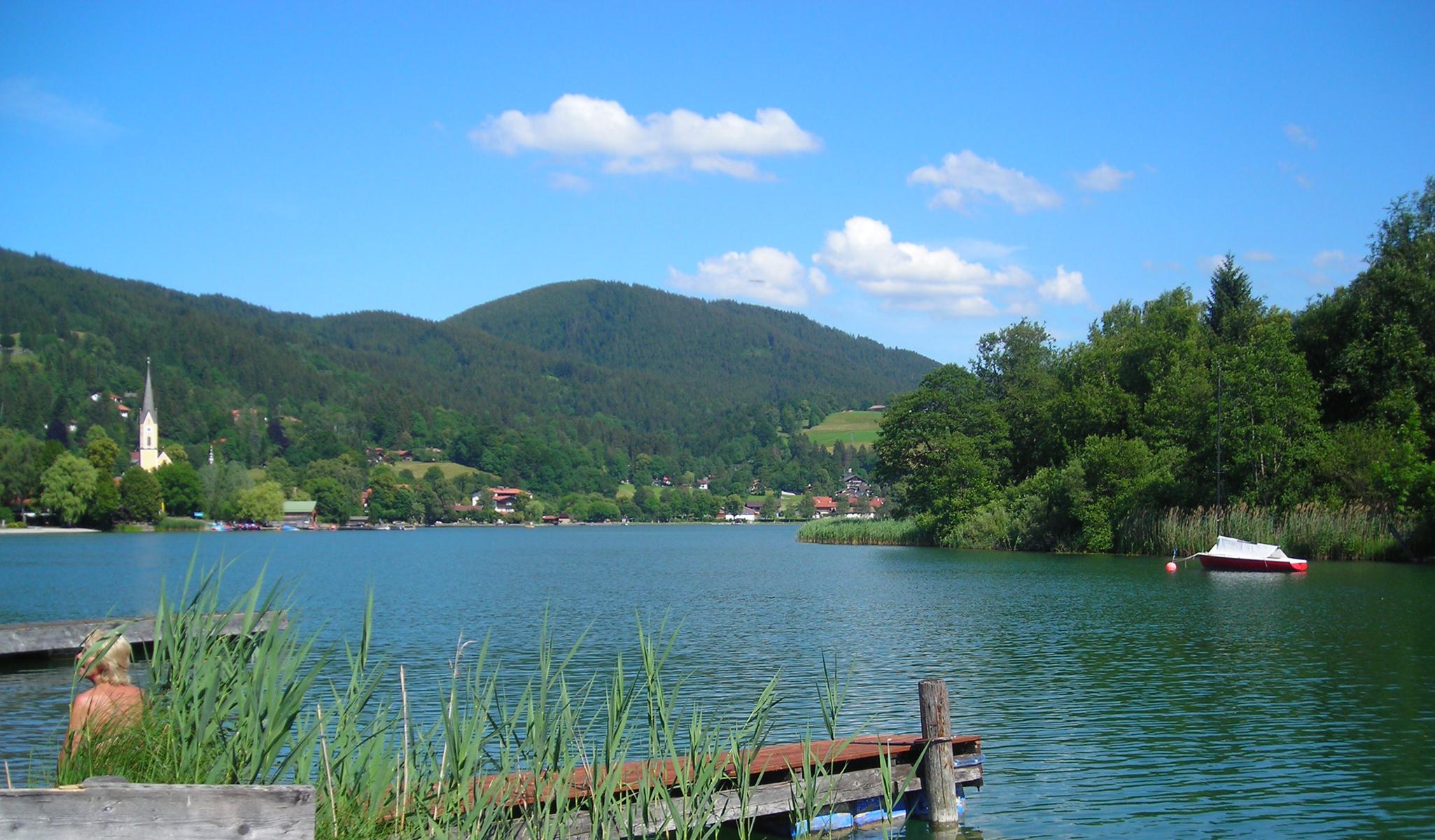 Sommerlicher Blick auf den Schliersee und die bewaldeten Berge